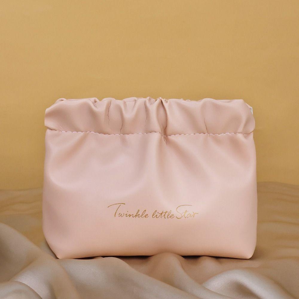 

Solid Color Shrapnel Bag PU Leather Lipstick Cosmetic Bag Portable Data Cable Storage Bag S рожевий