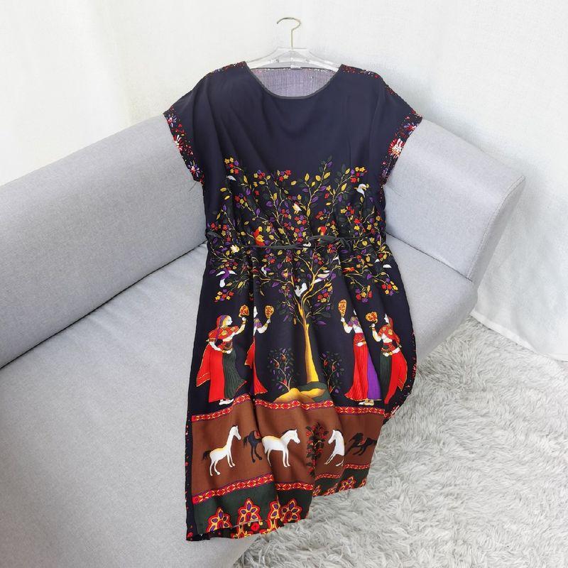 Multi-Color Silk Cotton Dress Home Wear Shoelace round Collar Skirt Special Treatment Rayon Nightdress for Women
