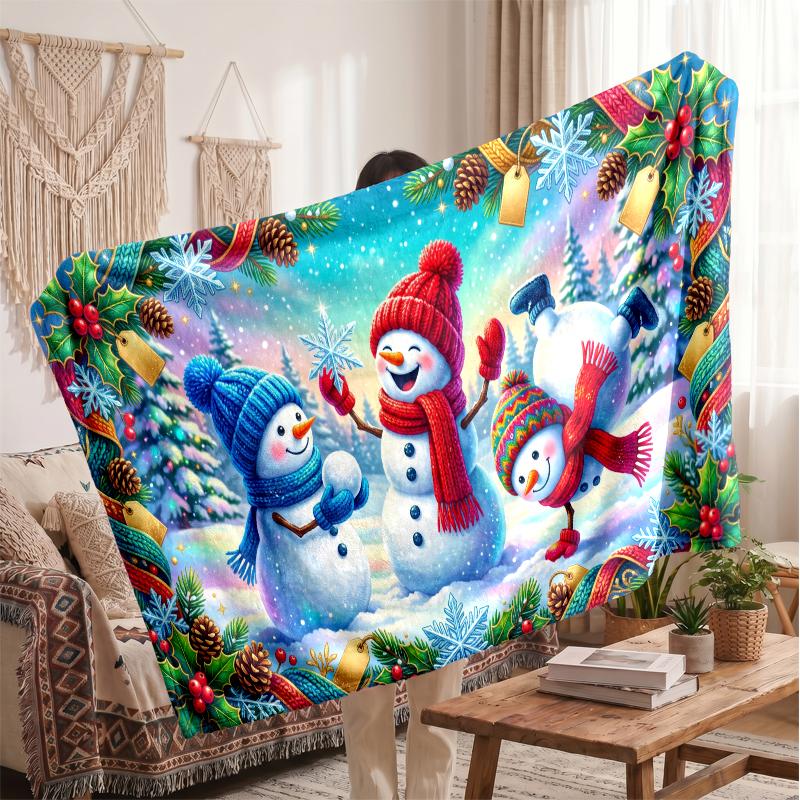 Christmas Flannel Throw Blanket Soft Warm Cozy For Sofa Bed Indoor Home Use Great Holiday Gift