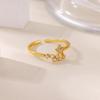 18K Goldplattierter offener Ring mit Zirkonia-Blattdesign - Luxuriös, Anlaufgeschützt, Ideal für Frauen