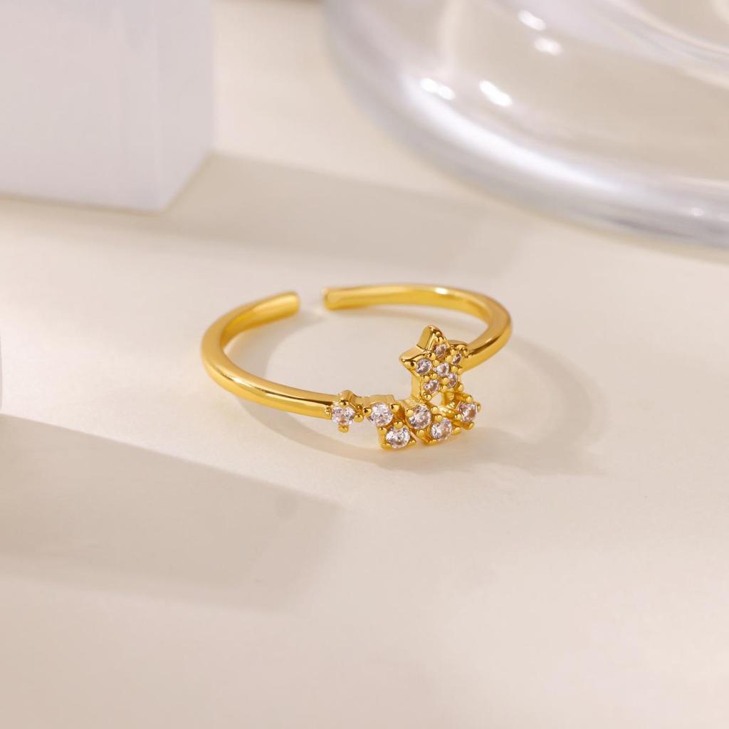 18K Goldplattierter offener Ring mit Zirkonia-Blattdesign - Luxuriös, Anlaufgeschützt, Ideal für Frauen