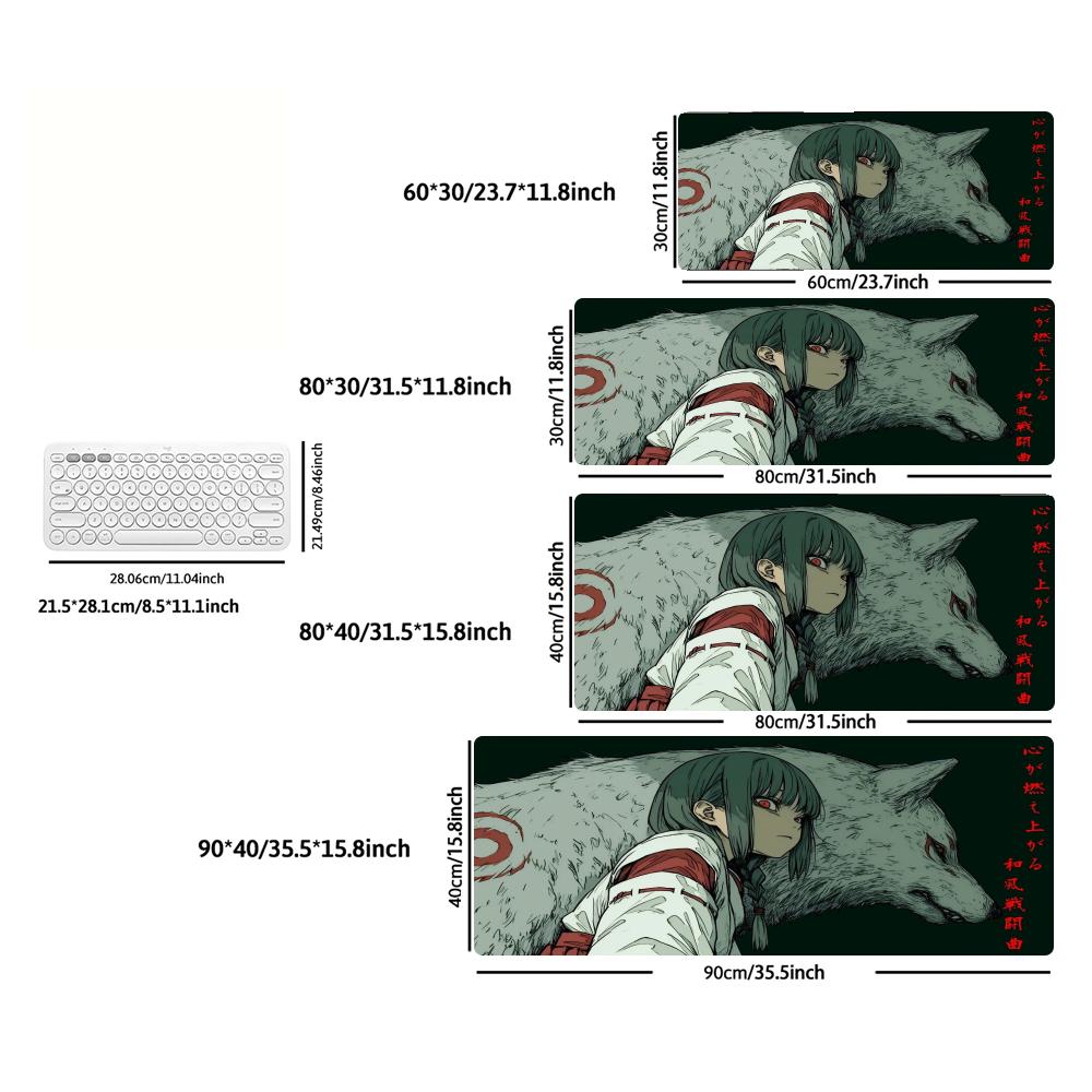 Kimono Anime Girl Mouse Pad XXL White Fox Beast Non‑Slip Rubber Deskmat Pc Game Keyboard Mats Large Computer Mouse Mat