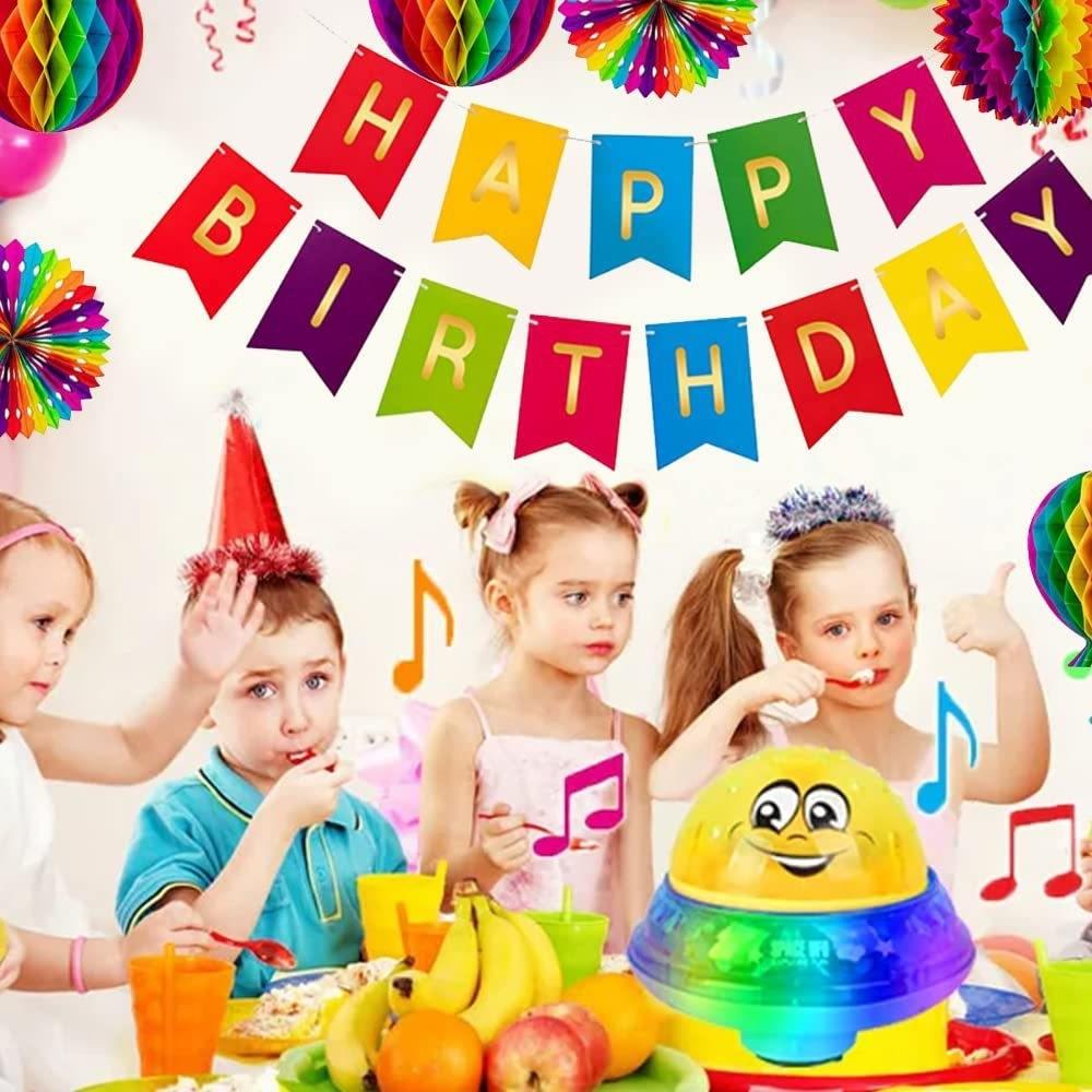 36 Pieces Reusable Birthday Decoration Set - Happy Birthday Banner, Bunting, Beehive Decoration, Ribbons (Confetti Rainbow Party Decoration)