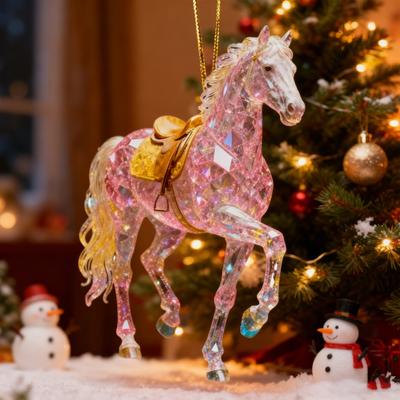 Ornement de Cheval Étincelant Décoration Suspendue Acrylique 2D Charme de Cheval d'Arbre de Noël Réaliste Cadeau Équestre Élégant pour Arbre de Fête