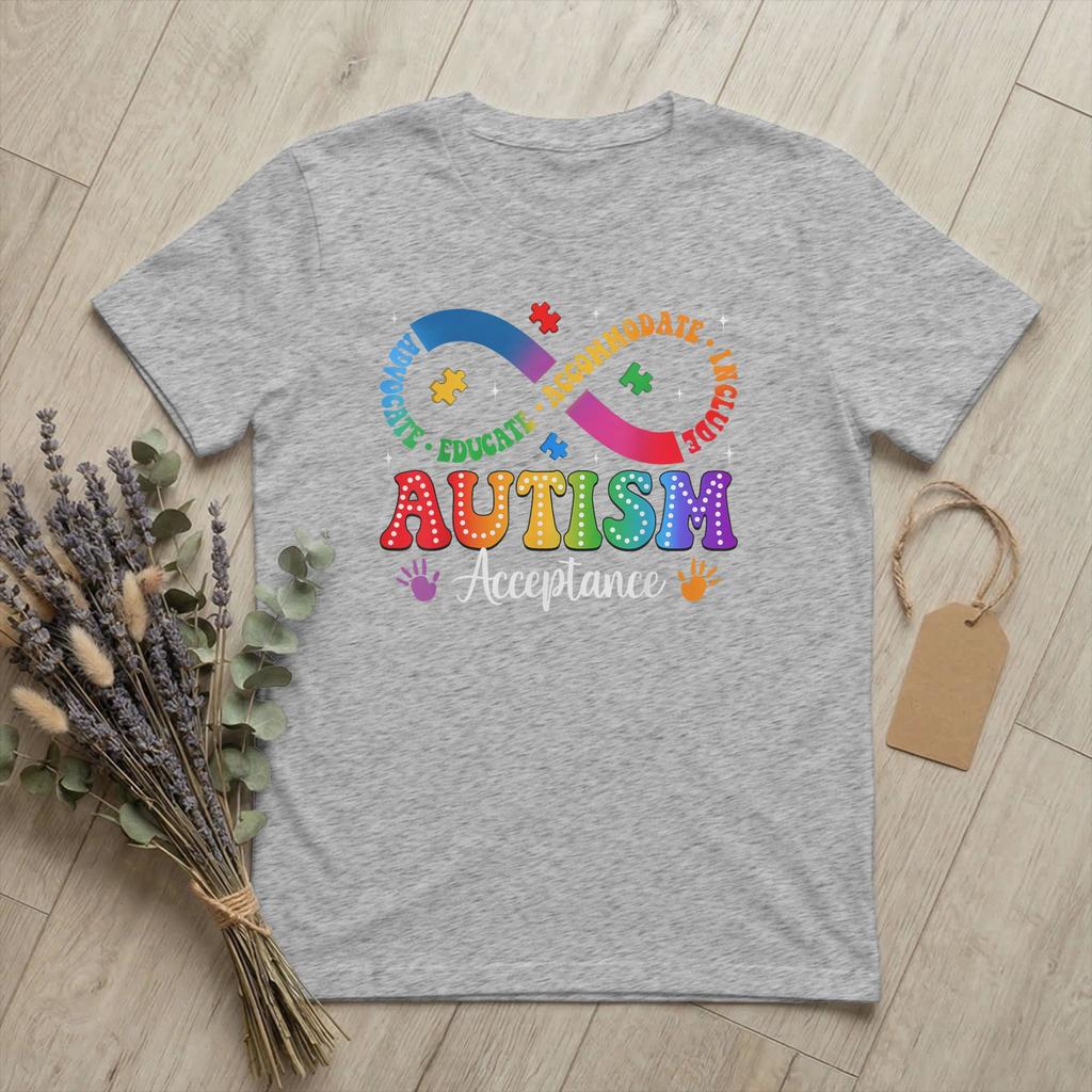 Autism Awareness Acceptance Infinity Symbol T Shirts Unisexs Cotton Funny TShirt Round Neck Tee Shirt Short Sleeve Tops Unique