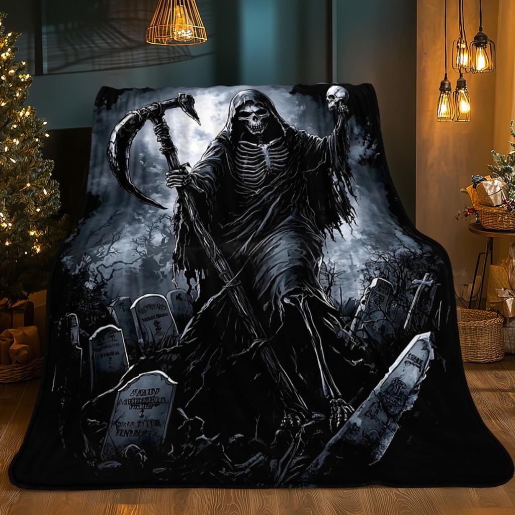 Grim Reaper Art Pattern Decorative Throw Blanket for Sofa, Bed, Living Room, and Home Decor Styling