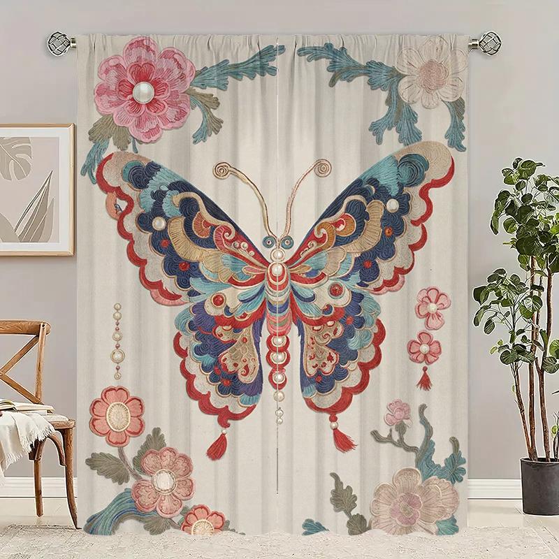 

2 шт. - Винтажная бабочка - Шторы с принтом - 100% полиэстер для штор в спальню и декора гостиной. 29Wx64L(75x166CM)x2