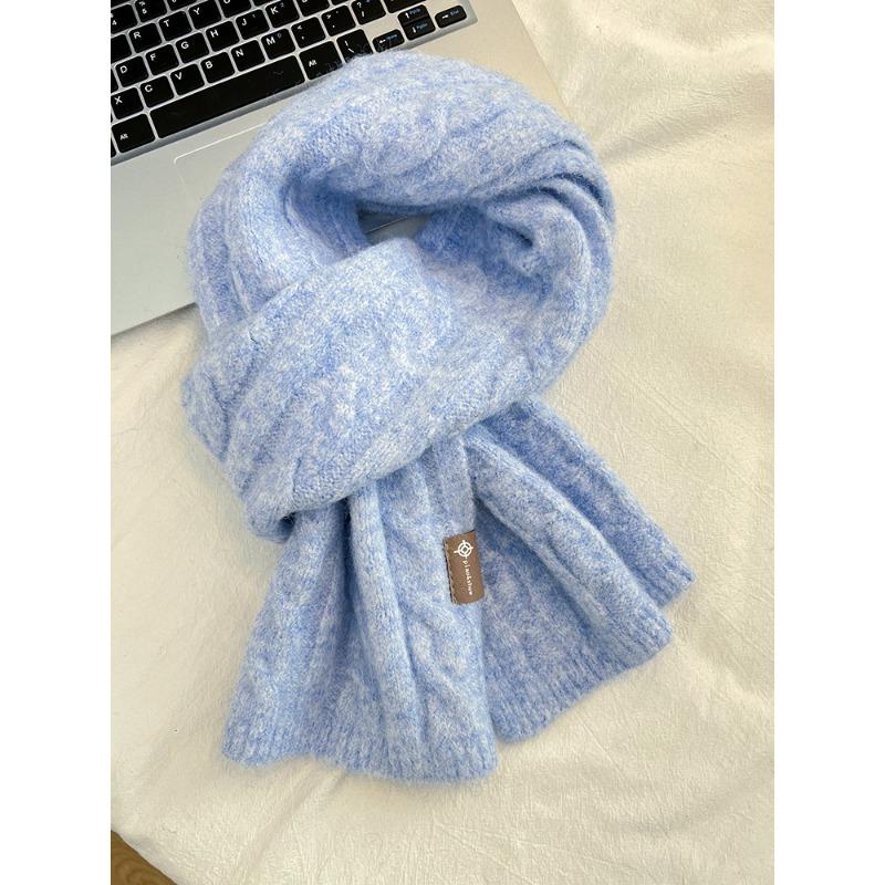 Whitening Avocado Green Twist Scarf for Women Korean Versatile Solid Color Wool Blend Warm Scarf Winter Couple Style