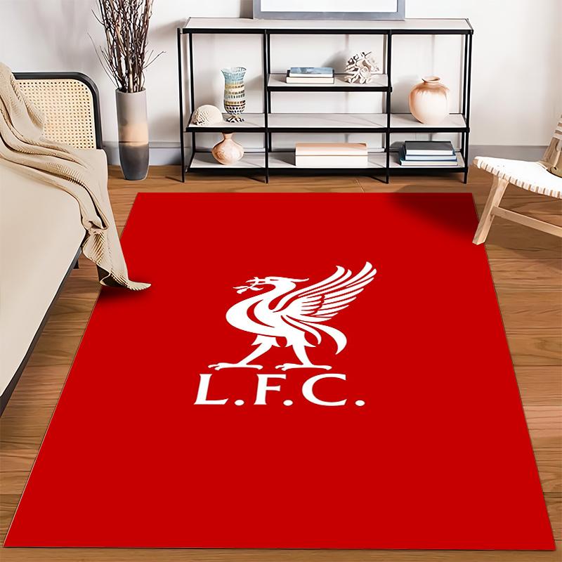 Liverpool Team Crest Rug on Red Background Suitable for use as an anti-slip game mat for living room and bedroom sofas