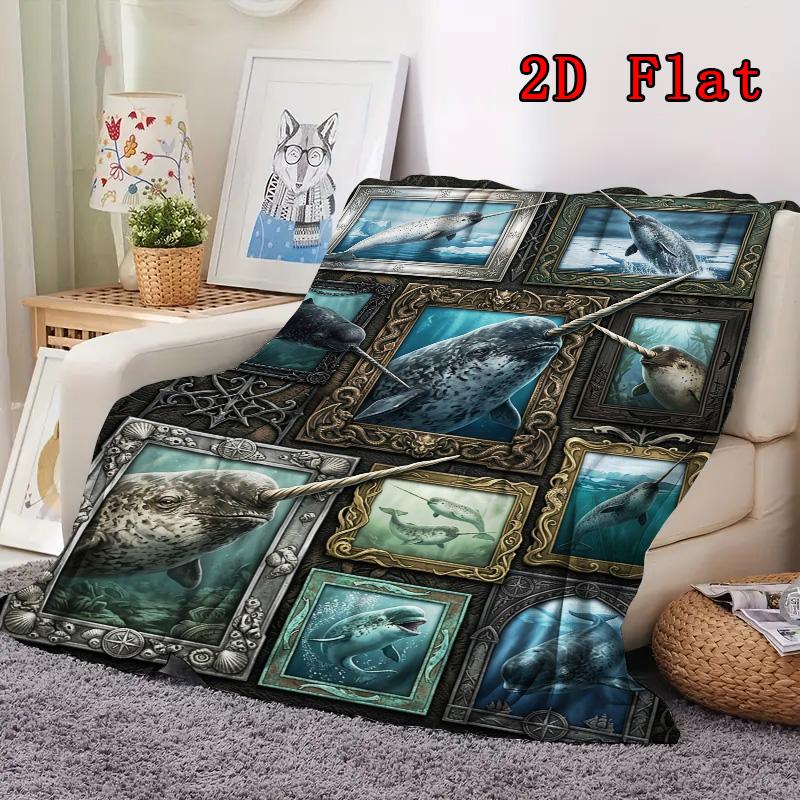 Whale Portrait Collection 2D Flat Pattern Flannel Blanket, High Quality All Seasons, Home Decor, Warmth and Comfort, Perfect for Christmas Gifts.