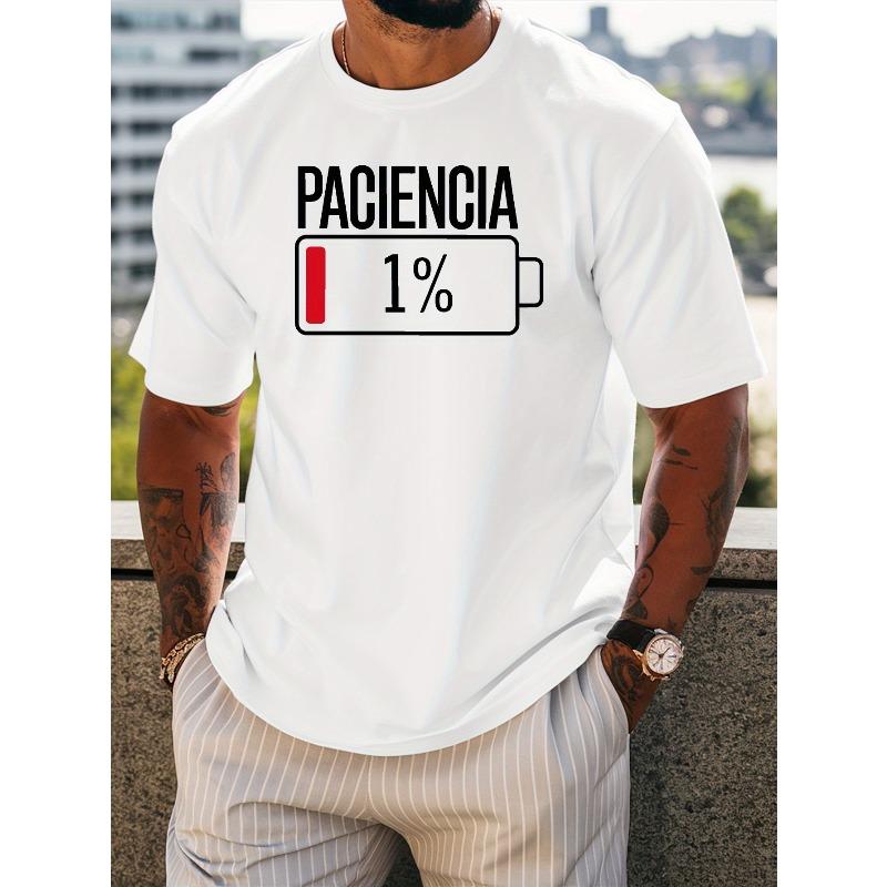 

European sizes Men S Patience Graphic T-Shirt - Casual Summer Short Sleeve Crew Neck, Breathable & Comfortable Sportswear with Bold PACIENCIA Print 4XL білий