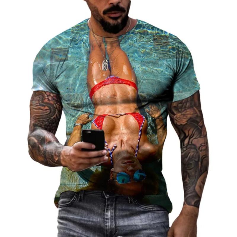 Летняя хип-хоп красота плавание горячая распродажа окрашенная мужская футболка креативная — фото 5