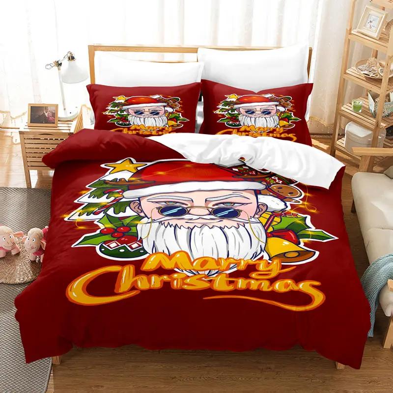 Christmas Bedding Set Polyester Duvet Cover Quilt Comforter Pillow Case 3D Red Double Full King Queen Twin Single 2/3PCS Bedroom
