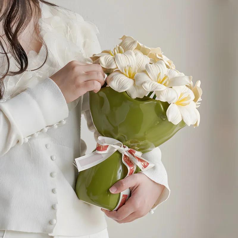 Keramikvase Rosenblumenförmige Vase Schreibtischdekoration Blumenstrauß für Zuhause Girding Dekorative Blumenvase Raum Ästhetische Dekoration