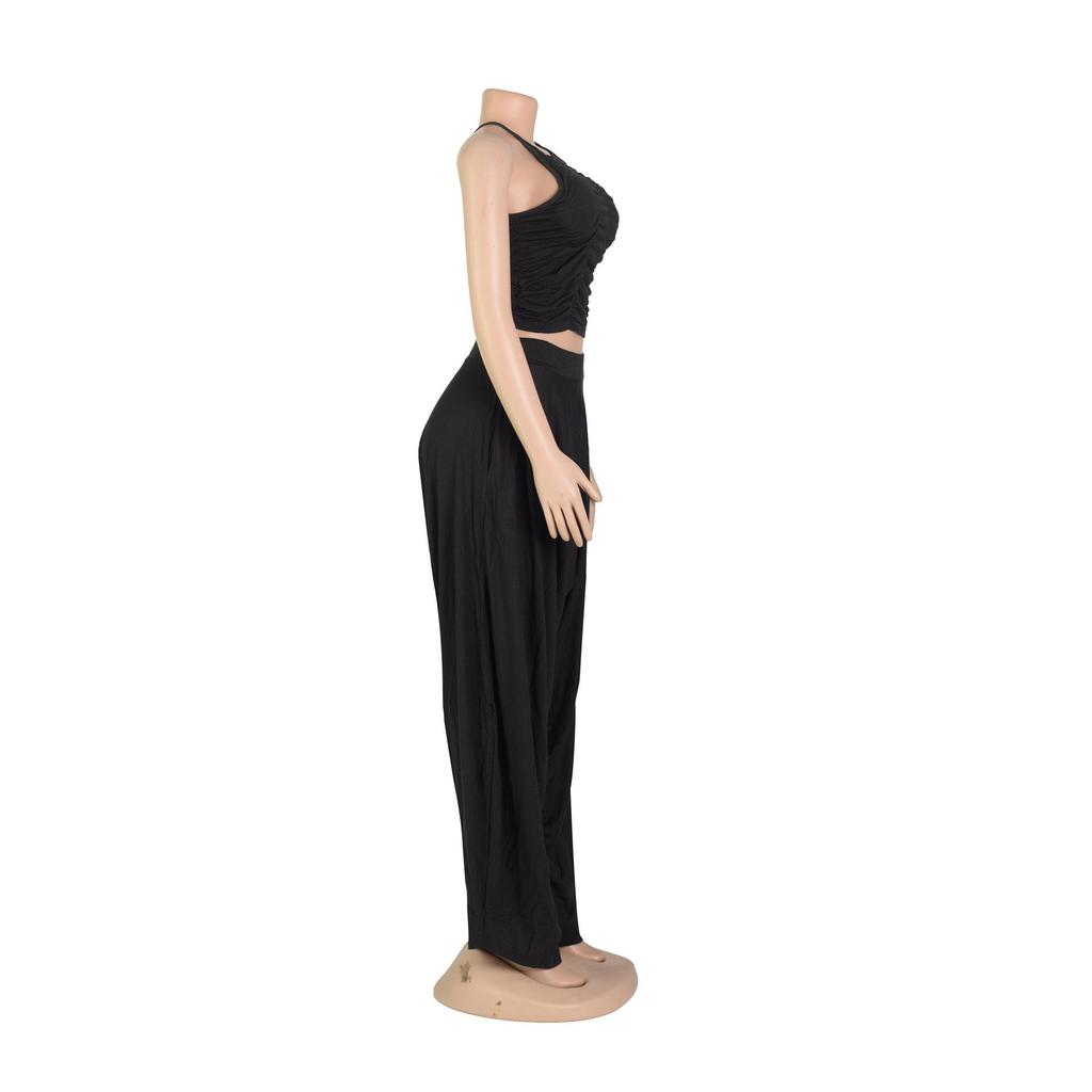Pleated Sleeveless Wide-Leg Pants Two-Piece Set - European & American Style Women's Summer Outfit