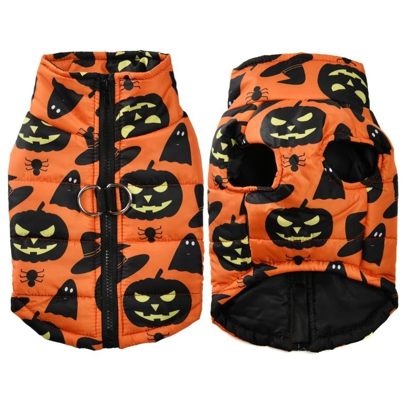 Dog Jacket Small Medium Dogs Cats Party Puppy Costume Warm Pumpkin Print Pet Coat Cute Schnauzer Chihuahua Vest Coat