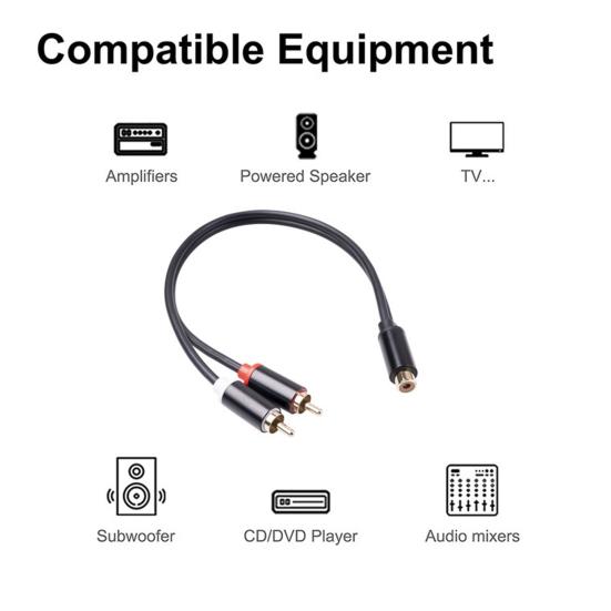 3686MMF-03 Audio Cable Portable Stable Connection 30cm Multifunctional PVC RCA Female to 2 RCA Male Splitter Cord for Power Amplifier