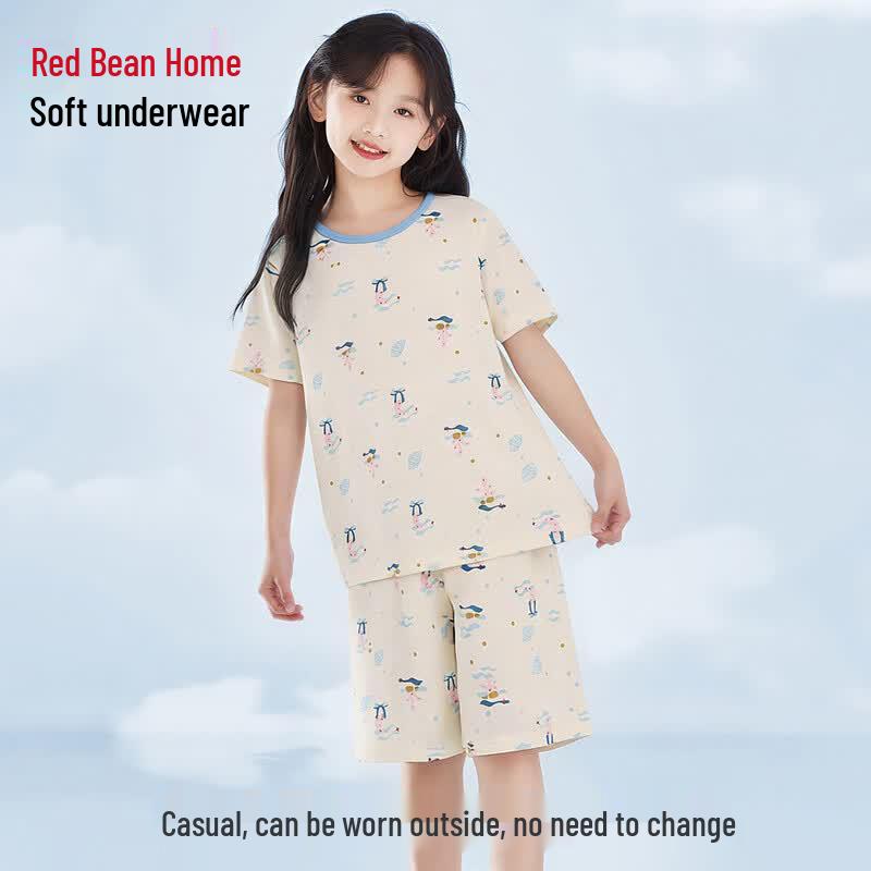Hodohome Girls' Summer Pure Cotton Pajama Set