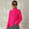 Leuchtende Farbe Kabelstrick Übergröße Damenpullover - Langarm Locker Halber Rollkragen Pullover