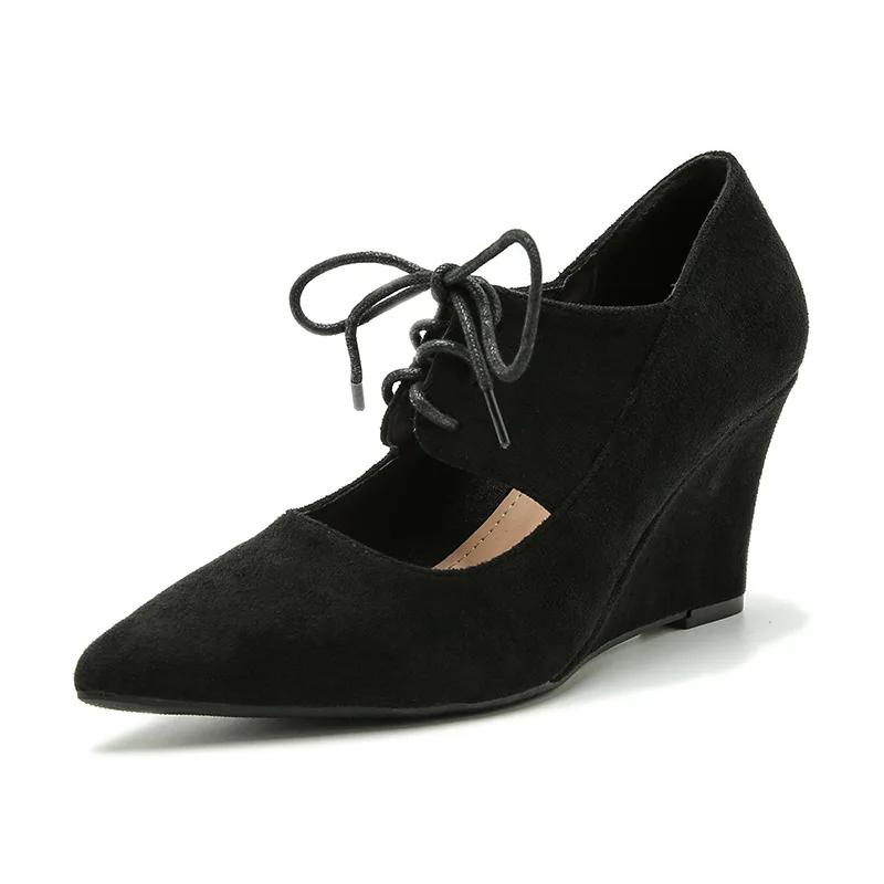 

Летние однотонные босоножки на шнуровке, женские туфли на платформе, повседневные женские босоножки с клиновидным носком, новые однотонные туфли Baotou с острым носком 43 чёрный