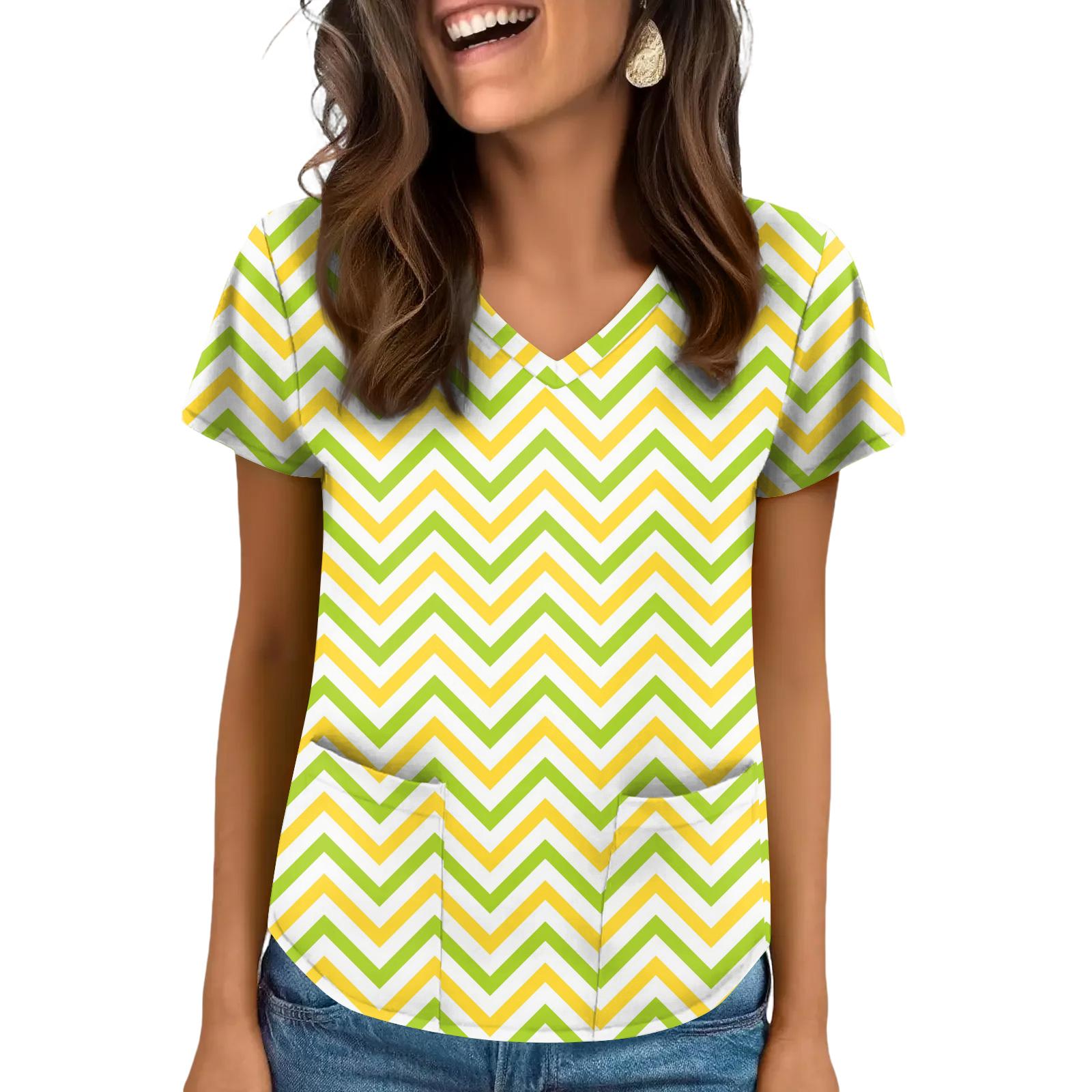 

Women s V-Neck Easter Print Short-Sleeve Pocket Top With Side Slit XL жовтий