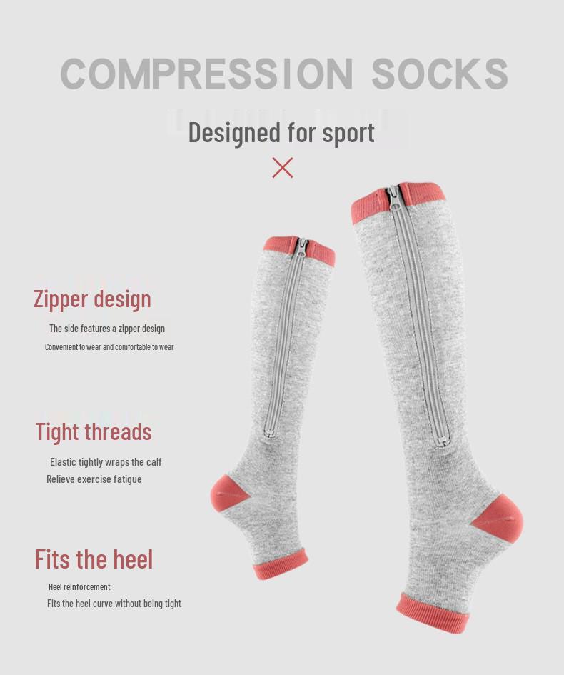 Women's Open-Toe Compression Zipper Socks - Elastic Calf Support 