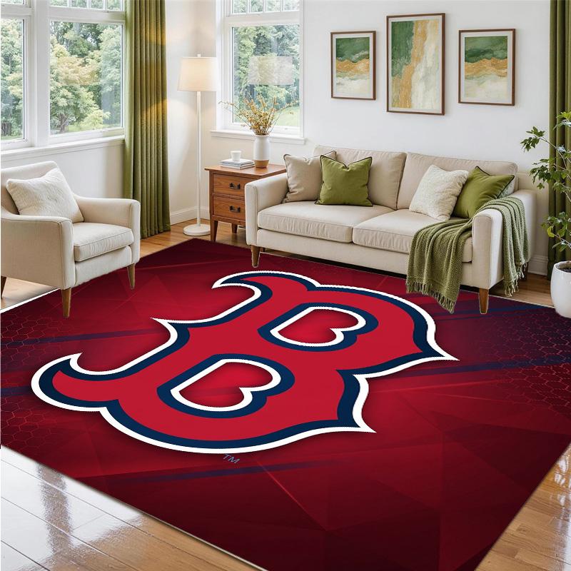 Boston Red Sox Design Crystal Velvet Rug Soft Decorative Mat for Bedroom Entrance