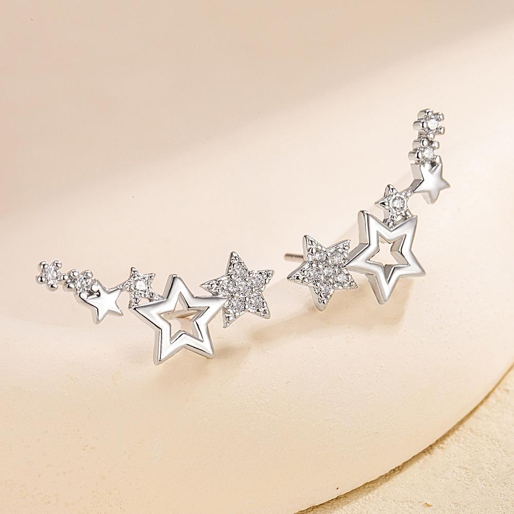 925 Silver Star Zircon Earrings Elegant Wedding Party Jewelry For Women Hypoallergenic Piercing Earrings