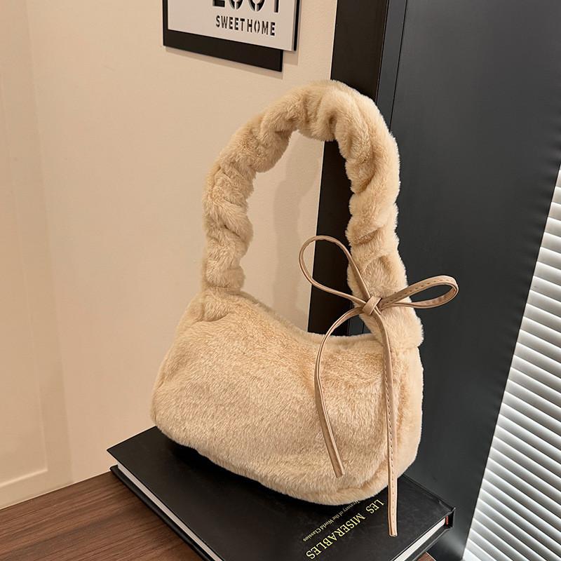 Plush Furry Shoulder Bag For Women With Zipper Closure And Mobile Pocket For Daily Use