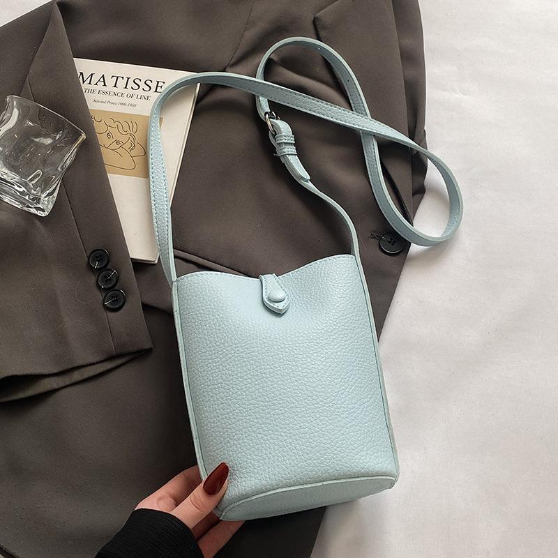 Koreańska wersja casualowej torby na telefon komórkowy w kolorach makaronowych z prostym wzorem liczi, damska, wszechstronna, na dojazdy, w stylu zagranicznym, listonoszka, worek