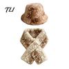 Soft Plush Winter Cap Women Spotted Deer Hat, Faux Fur Bucket Hat Scarf, Cozy Furry Fisherman for Girls, Autumn Accessory Fashionable