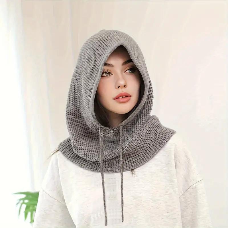 

Womens Solid Color Thermal Knit Balaclava - Windproof Hooded Scarf & Ski Mask - Soft, Stretchy, & Insulated Neck Gaiter Winter One Size