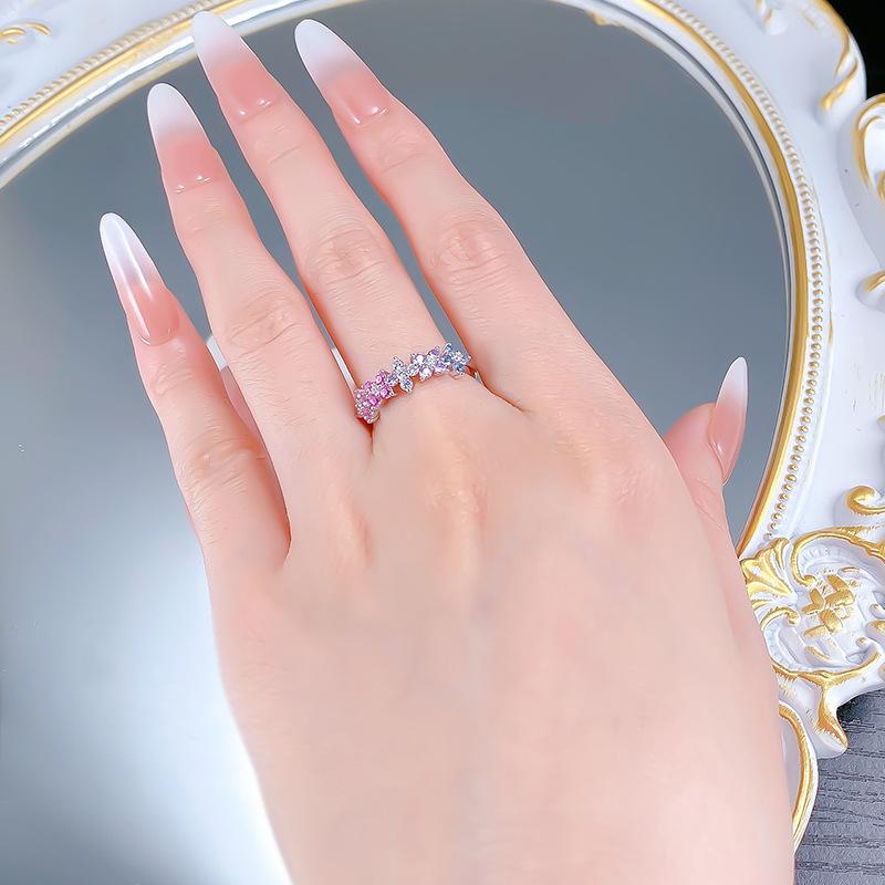 Zhuozhifan S925 Silver Dopamine Camouflage Colored Diamond Ring - Light Luxury Fashion Style