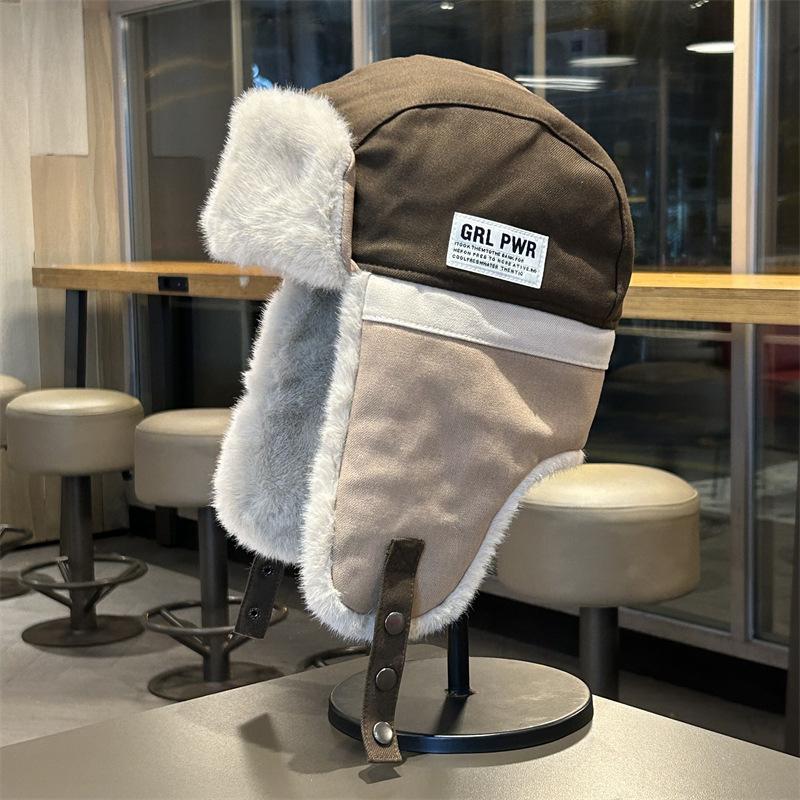 Color-blocked Lei Feng Hat for Men and Women In Winter Thickened and Warm  Versatile Ear Protection Hat for Outdoor Travel  Ski Pilot Hat
