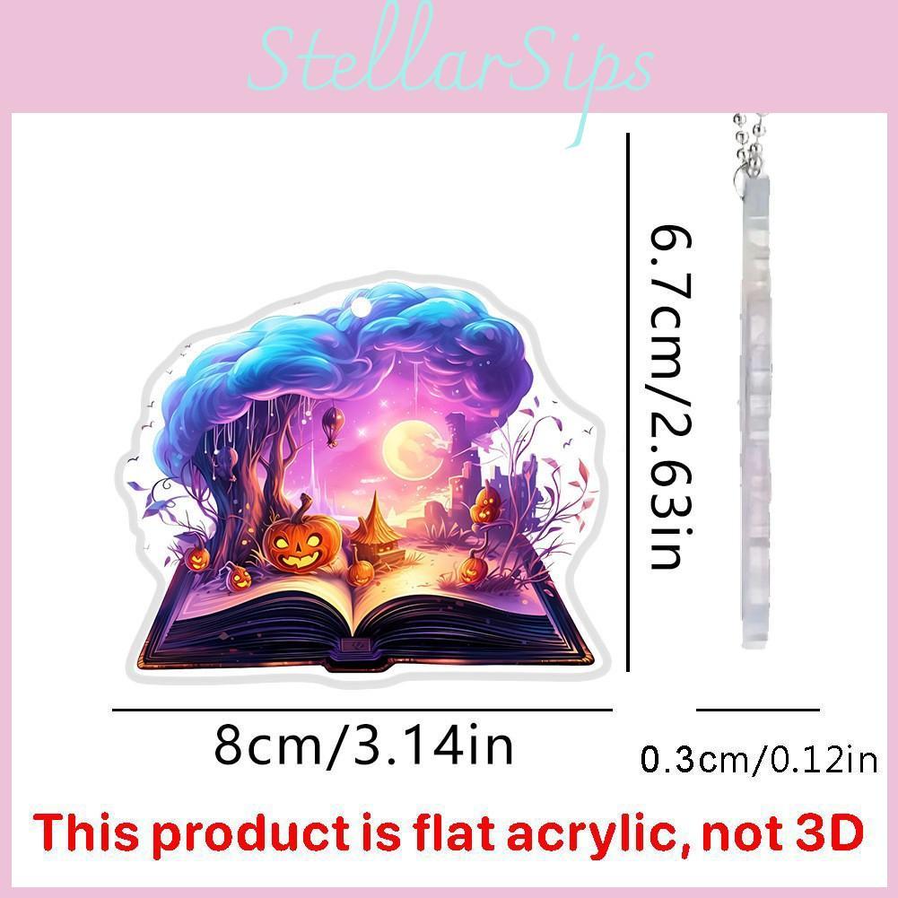 Halloween Magic Themed Book Pumpkin Pattern Acrylic Pendant For Decor Holiday