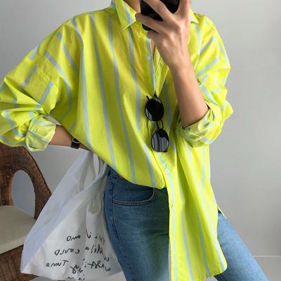 Spring and Autumn New Striped Long Sleeve Shirt Women's Korean Version Loose and Skinny Bottom Shirt