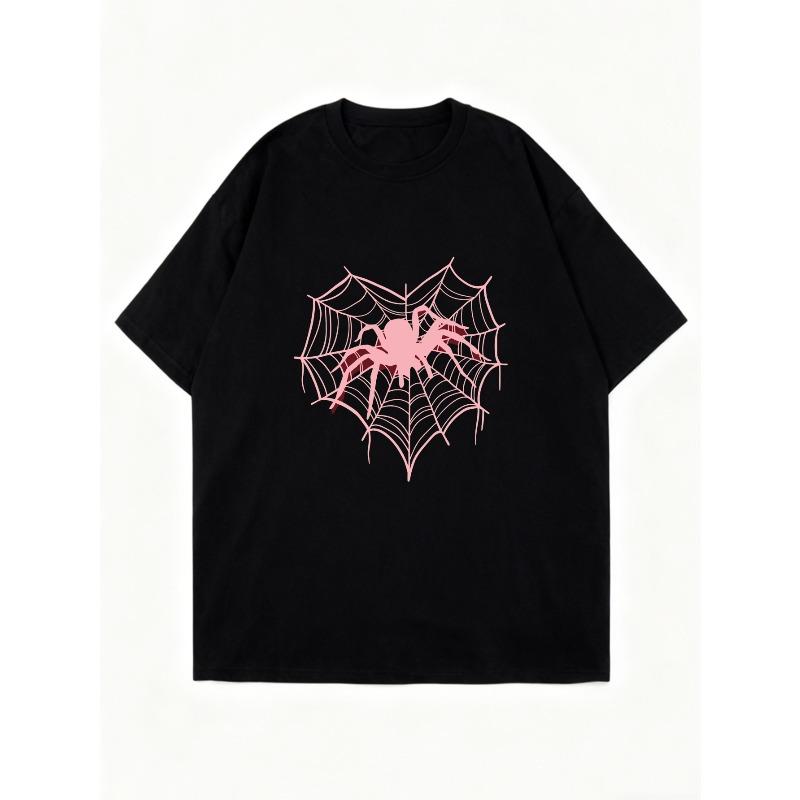 Übergroßes T-Shirt-Kleid Schwarz Pink Spinnennetz-Print Lässige Streetwear Mode Für Damen