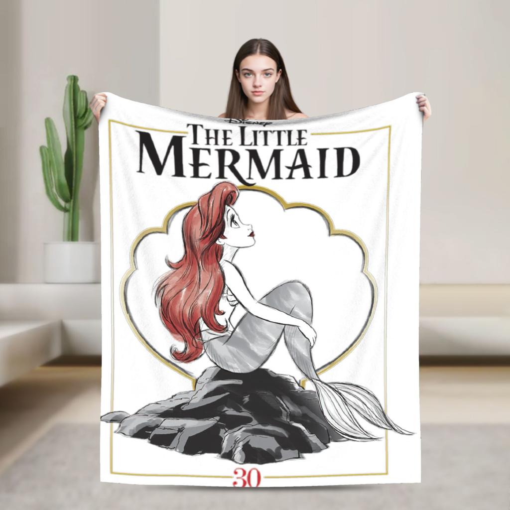 Flounder Sebastian and Ariel Wool Blankets Little Mermaid Vintage Throw Blankets for Home Hotel Sofa 200x150cm Rug Piece