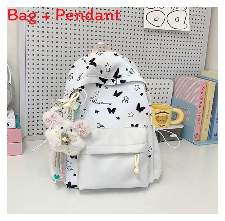 Cute Animal Pattern Oxford Backpack For Girls School Travel White Small