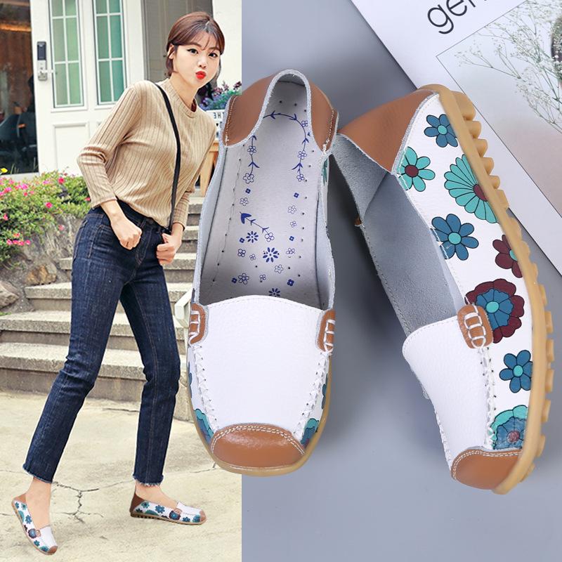2025 Women's Printed Cowhide Pointed Toe Flats - Comfortable Casual Nursing Shoes