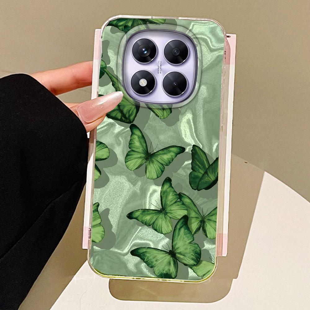 

Зеленые чехлы для телефонов с текстурой воды и бабочки для Xiaomi Redmi Note 14 13 A3X 13T 14T Pro 13C 14C A5 A4 A3, силиконовая задняя крышка-накладка Redmi Note 14 Pro 5G белый