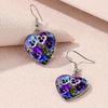 Bohemian Heart Earrings with Pansy Flower Design Pattern