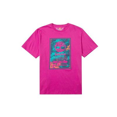 Timberland T-shirt Casual Traspirante a Maniche Corte con Logo Unisex Top Viola-Bacca A6QCD-A45