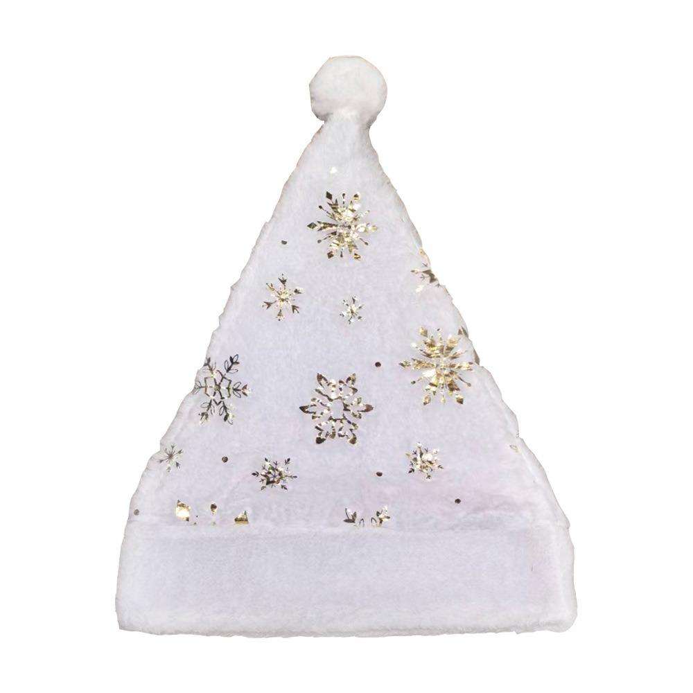 Glitter White Plush Christmas Hat Gold/Silver Foil Snowflakes/Stars Xmas Party Hat  Winter