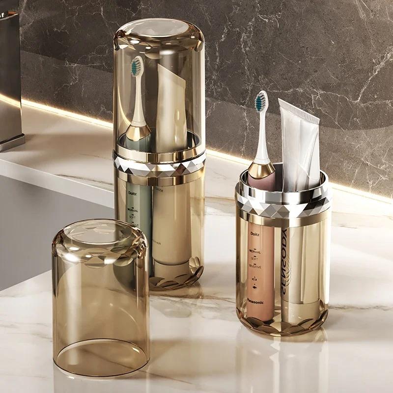 Travel Toothbrush and Toothpaste Holder Organizer - Portable Bathroom Storage Box for Brushes Mouthwash - Plastic Wash Cup Hold