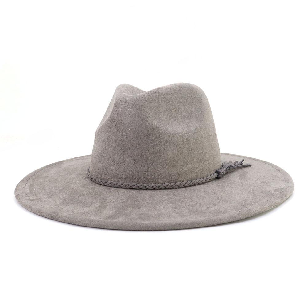 Unisex Suede Felt Fedora Hat Wide Brim Flat Edge Elegant Classic Gentleman Hat