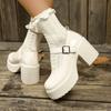 Fashion Size 43 Chunky Platform High Heels Pumps Women Autumn Pu Leather Ankle Buckle Mary Jane Shoes Woman Thick Heeled Lolita Shoes