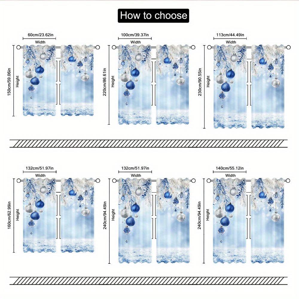 2 Pcs Elegant Blue & White Christmas Ball Sheer Curtains – Light Filtering for Living Room Bedroom Office Kitchen