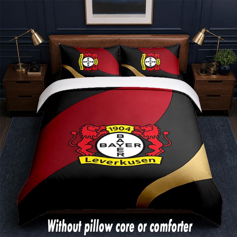 Bayer Leverkusen Football Design Bed Bedding Set 1 Duvet Cover + 2 Pillowcases Soft Breathable Household Bed Linens