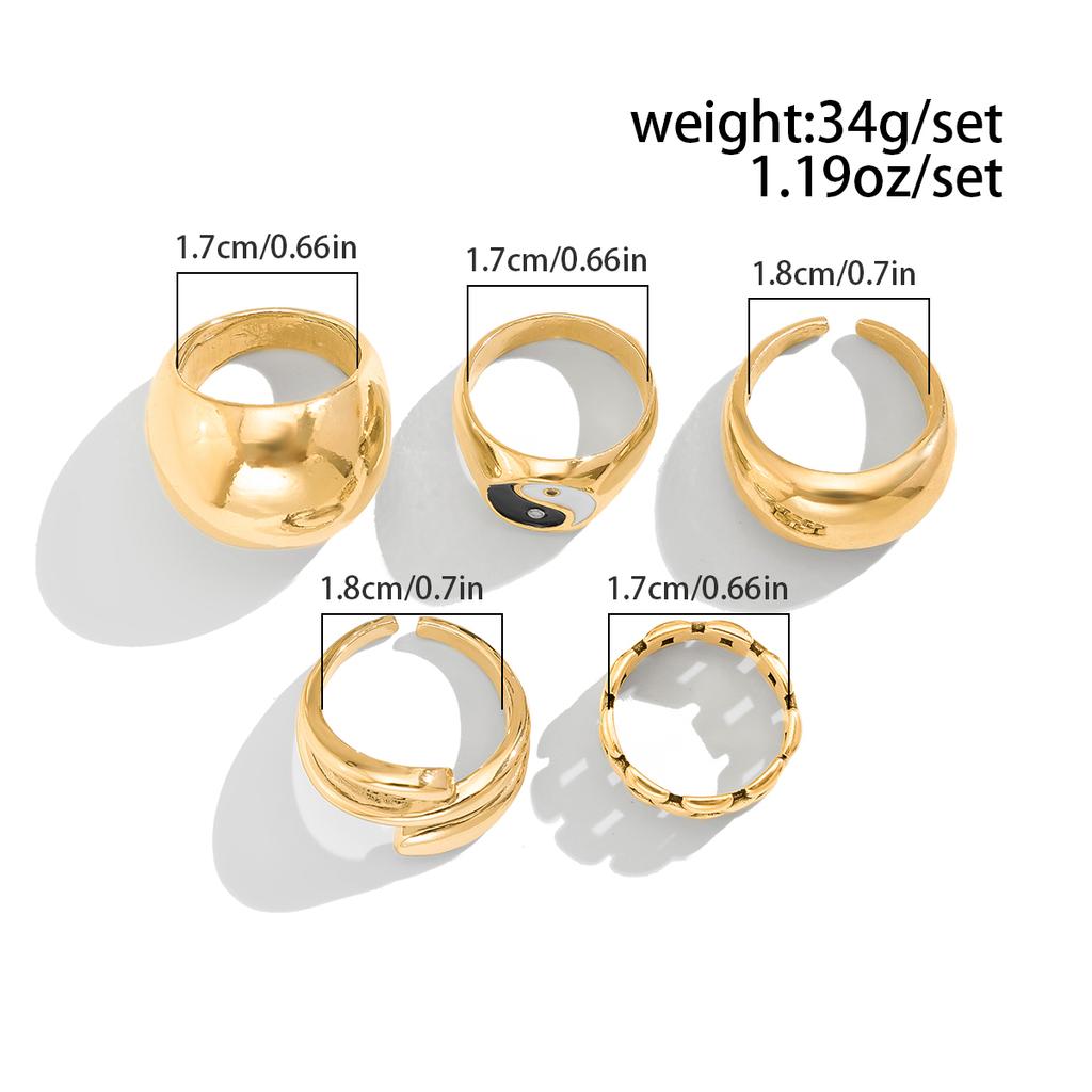 Ingemark 5Pcs/Set Trendy Creative Irregular Smooth Curved Ring for Women Punk Hip-Hop Metal Geometric Chic Rings Party Jewelry